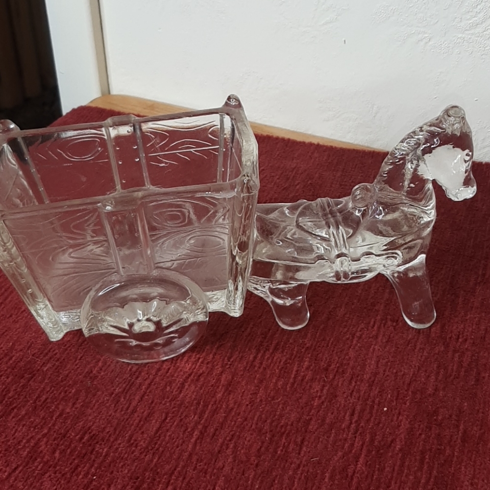 Vintage glass cart and horse planter